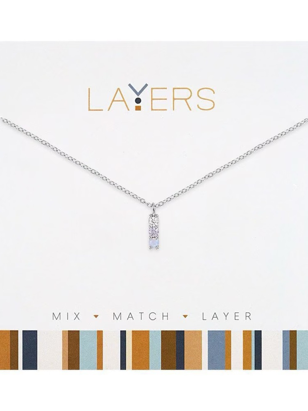 Layers Silver CZ Vertical Bar Necklace - Silver